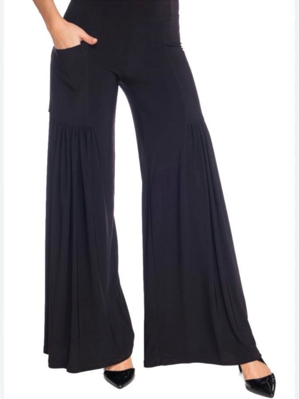 Last Tango Black Wide-Leg Pants with Layered Flare